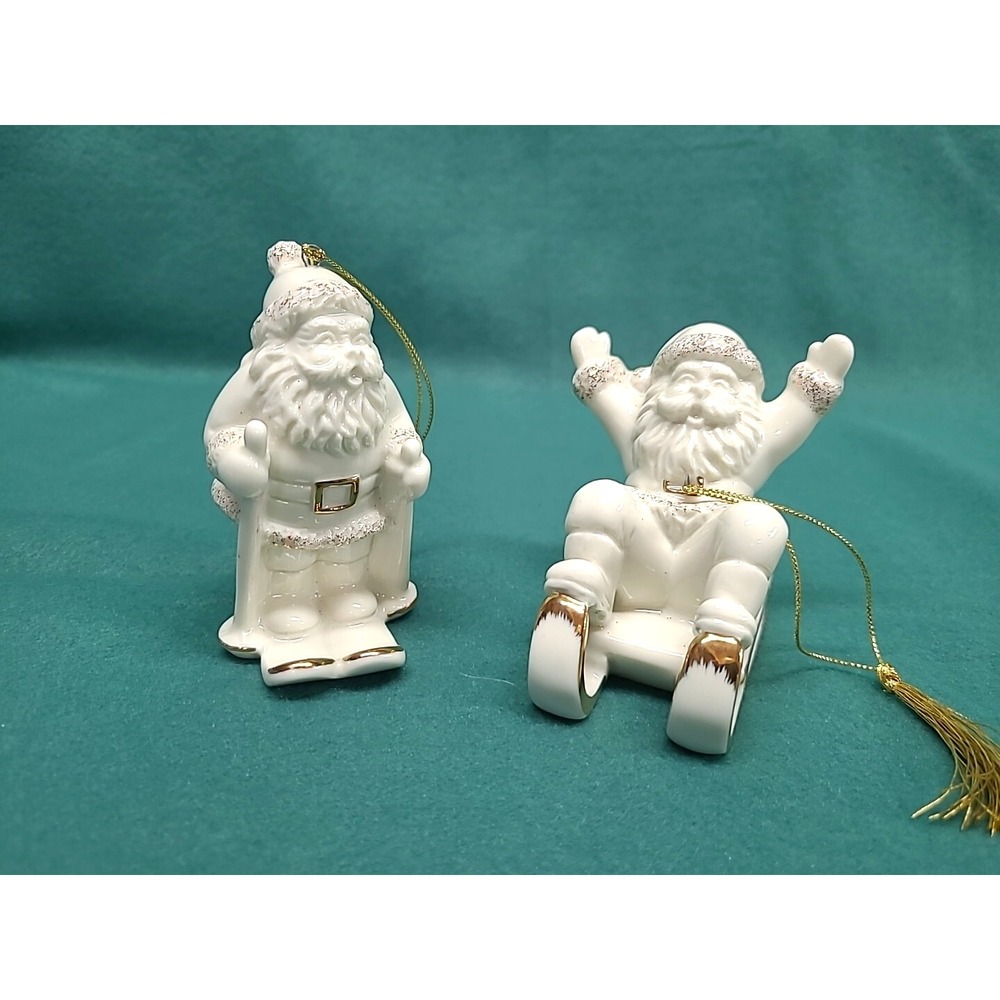 Christmas Tree Ornaments Mikasa Vintage Porcelain with 22k Hold Trim Santas